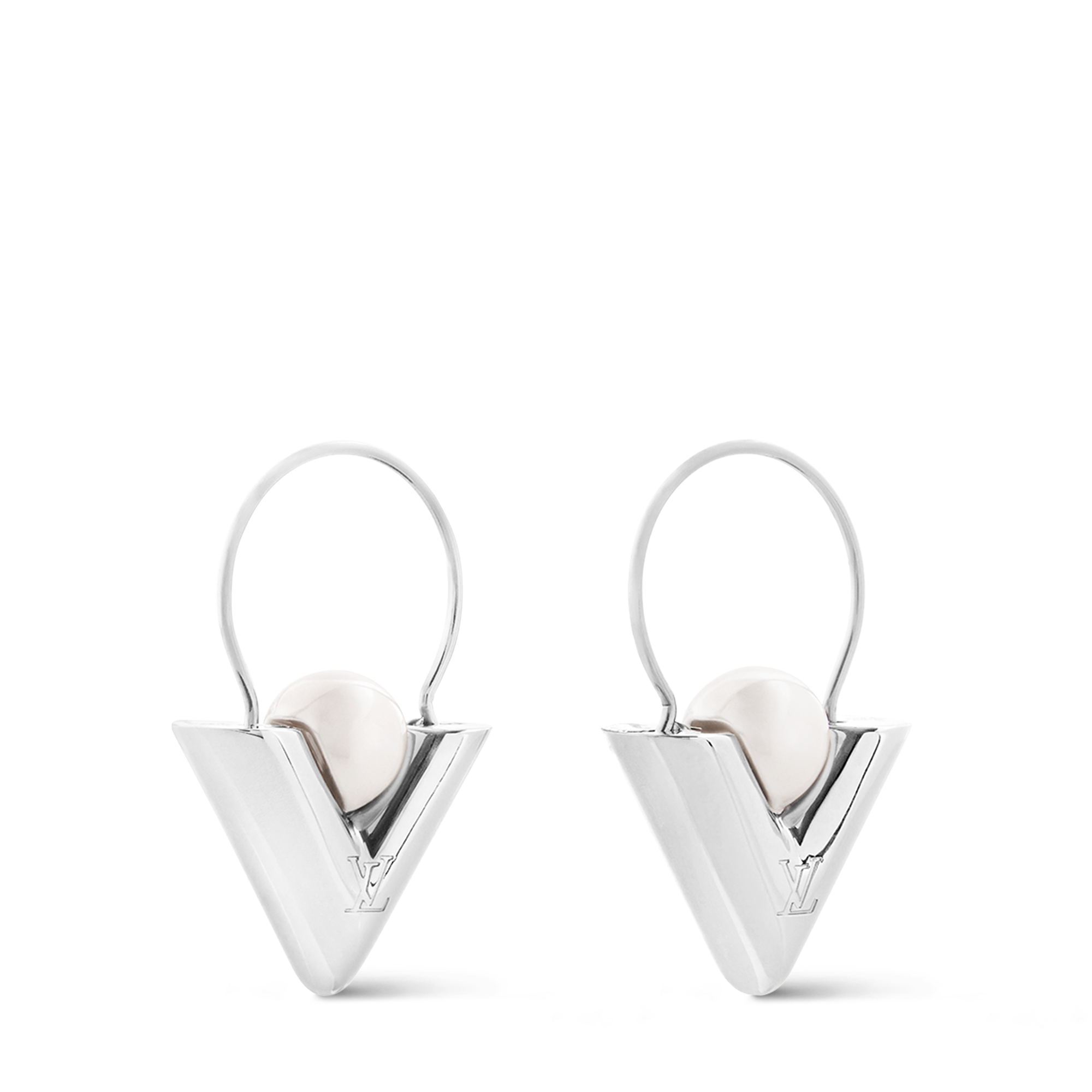 V For Vuitton Pearl And Metal Earrings . - Luxury Fashion